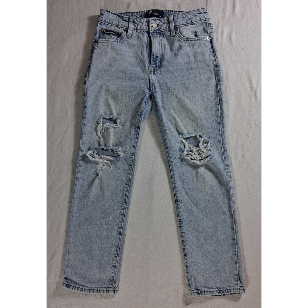 GAP Universal Slim Boyfriend Jeans Women's 0/25R Light Blue Distressed Stretch